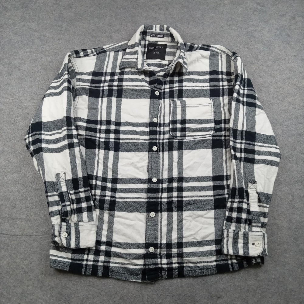 Hollister Shirt Mens Medium Black Plaid Flannel Button Front Long Sleeve